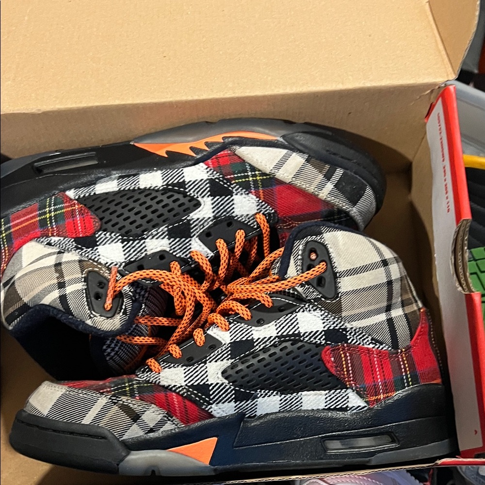 Jordan Kids Plaid Sneakers - Red, Black, White, Orange
